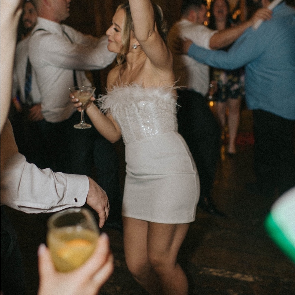 White Strapless Feather Dress